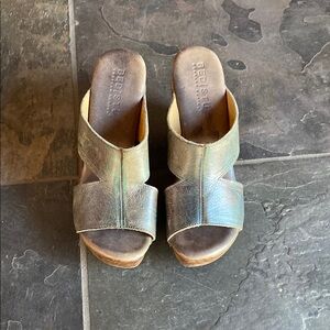 BED STU- Metallic Green Leather Slide Clogs